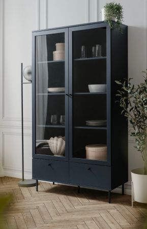 Vitrine Barina in blau Wohn- und Esszimmer Vitrinenschrank 100 x 183 cm