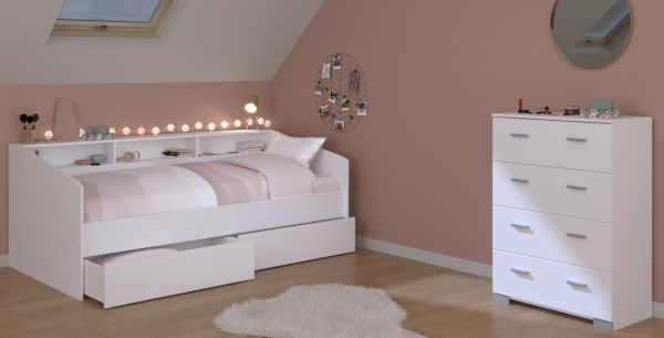 Parisot Kinder- und Jugendzimmer Sleep45 in wei� Komplett-Set 2-teilig mit Stauraumbett und Kommode