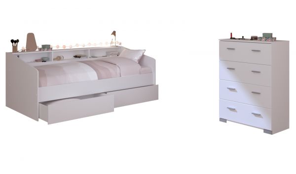 Parisot Kinder- und Jugendzimmer Sleep45 in wei� Komplett-Set 2-teilig mit Stauraumbett und Kommode