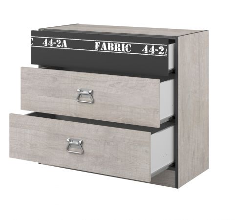 Parisot Kinder- und Jugendzimmer Fabric1 in Esche grau Set 4-teilig mit Stauraumbett, Kleiderschrank, Kommode und Nachttisch