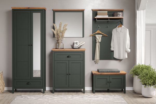 Garderobe Set 5-teilig Meadow in gr�n und Evoke Eiche Landhaus Garderobenkombination 261 x 198 cm