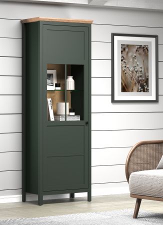 Vitrine Meadow in gr�n und Evoke Eiche Landhaus Vitrinenschrank inklusive LED Beleuchtung 69 x 198 cm
