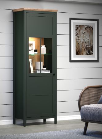 Vitrine Meadow in gr�n und Evoke Eiche Landhaus Vitrinenschrank inklusive LED Beleuchtung 69 x 198 cm