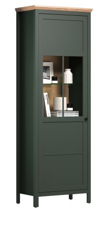 Vitrine Meadow in gr�n und Evoke Eiche Landhaus Vitrinenschrank inklusive LED Beleuchtung 69 x 198 cm