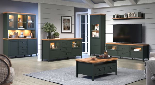 Sideboard Meadow in gr�n und Evoke Eiche Landhaus Wohn- und Esszimmer Kommode inklusive LED 185 cm