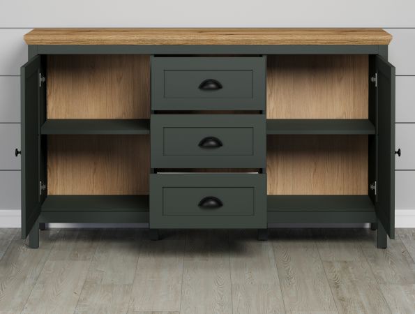 Sideboard Meadow in gr�n und Evoke Eiche Landhaus Wohn- und Esszimmer Kommode 146 x 86 cm