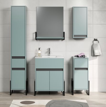 Badezimmer Spiegel Matix in dusk blue und grau Badspiegel 64 x 74 cm