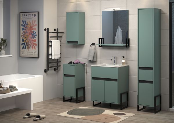 Badezimmer Spiegel Matix in dusk blue und grau Badspiegel 64 x 74 cm