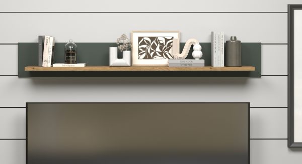Wandboard Meadow in gr�n und Evoke Eiche Landhaus Wohn- und Esszimmer Wandregal 156 cm