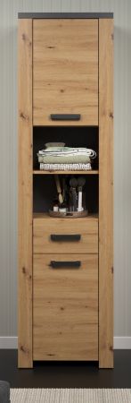 Badezimmer Hochschrank Jorik in Artisan Eiche und Matera grau Badschrank 53 x 196 cm