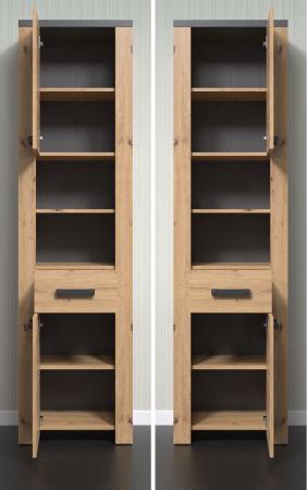 Badezimmer Hochschrank Jorik in Artisan Eiche und Matera grau Badschrank 53 x 196 cm