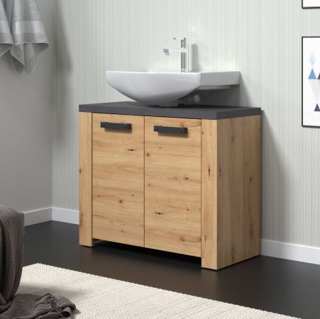 Waschbeckenunterschrank Jorik in Artisan Eiche und Matera grau Badezimmer Unterschrank 79 x 67 cm
