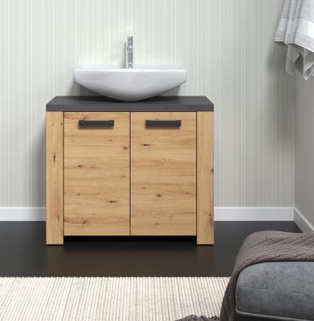 Waschbeckenunterschrank Jorik in Artisan Eiche und Matera grau Badezimmer Unterschrank 79 x 67 cm