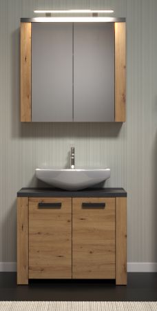 Badezimmer Spiegelschrank Jorik in Artisan Eiche und Grau, Badschrank 2-t�rig 79 x 78 cm