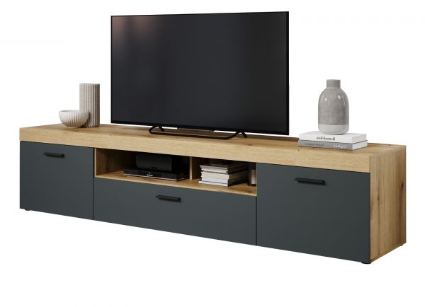 TV-Lowboard Tyler in grau und Evoke Eiche XL TV Unterteil 230 x 52 cm