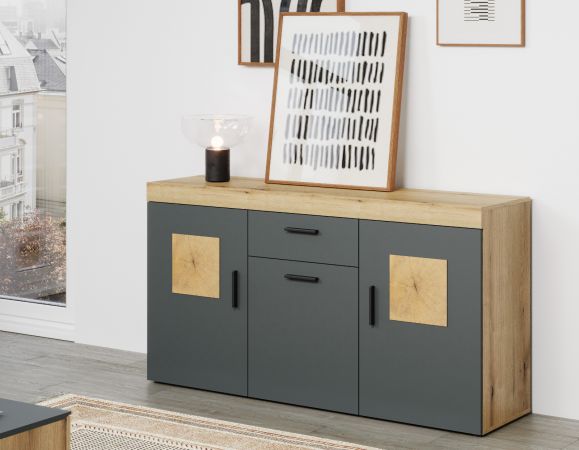 Sideboard Tyler in grau und Evoke Eiche Wohn- und Esszimmer Kommode 160 cm