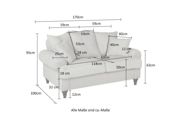 Sofa Adelina in beige Landhaus Couch 2-Sitzer 170 cm
