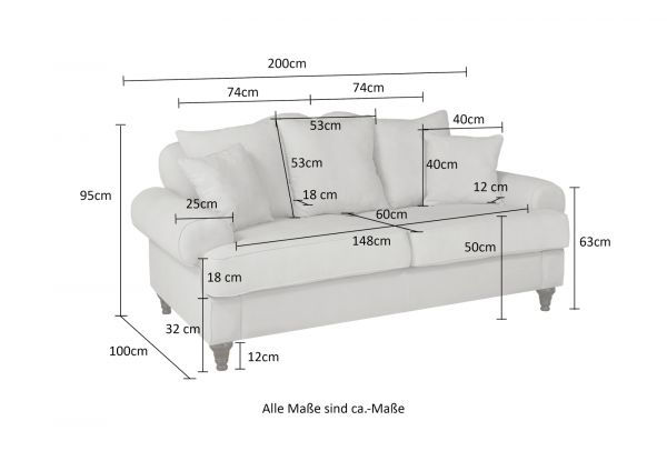 Sofa Adelina in blau Landhaus Couch 3-Sitzer 200 cm