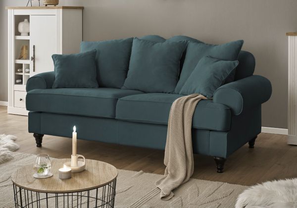 Sofa Adelina in blaugr�n Landhaus Couch 3-Sitzer 200 cm