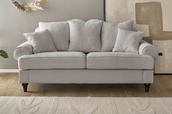 Sofa Adelina in hellgrau Landhaus Couch 3-Sitzer 200 cm