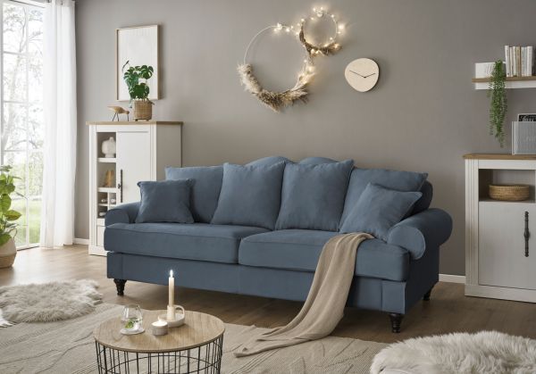 Sofa Adelina in blau Landhaus Couch 3,5-Sitzer 230 cm