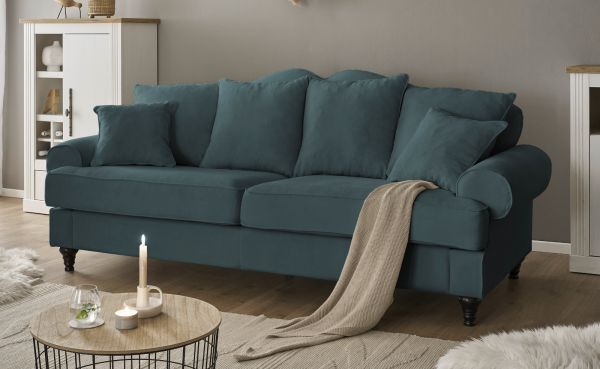Sofa Adelina in blaugr�n Landhaus Couch 3,5-Sitzer 230 cm