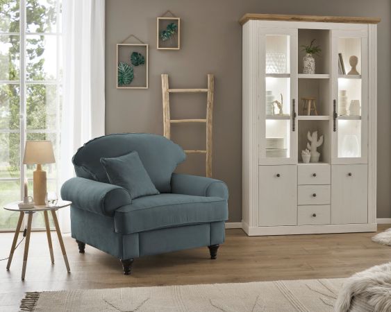 Sessel Adelina in grau Landhaus Loungesessel 110 cm