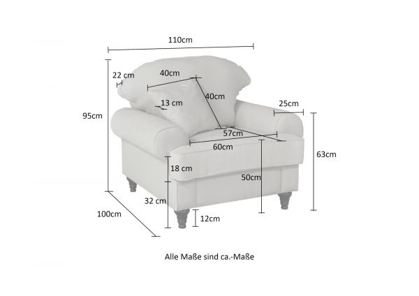 Sessel Adelina in grau Landhaus Loungesessel 110 cm