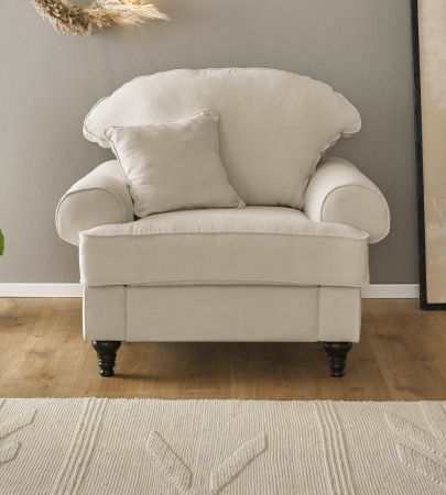 Sessel Adelina in beige Landhaus Loungesessel 110 cm