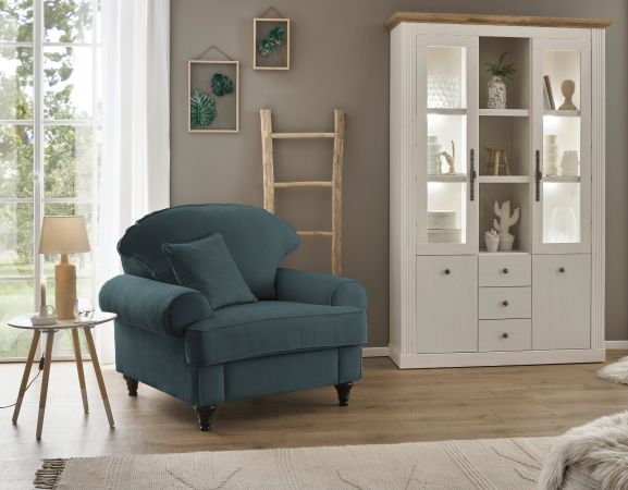Sessel Adelina in blaugr�n Landhaus Loungesessel 110 cm