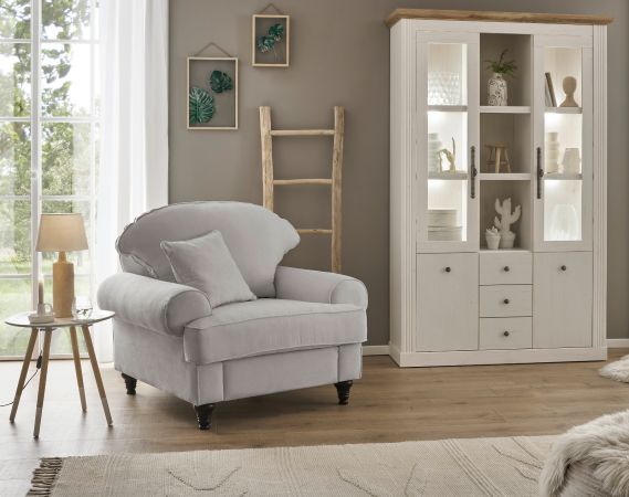 Sessel Adelina in hellgrau Landhaus Loungesessel 110 cm