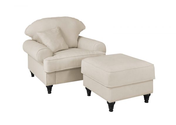Sessel Set Adelina in beige Landhaus Loungesessel inklusive Hocker