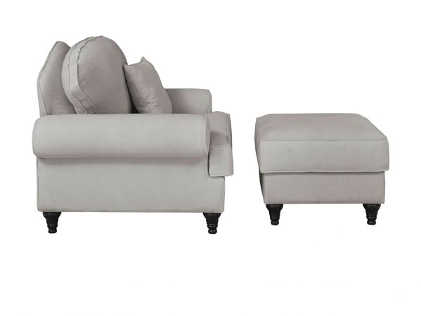 Sessel Set Adelina in hellgrau Landhaus Loungesessel inklusive Hocker