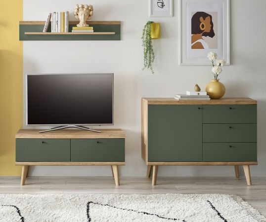 TV-Lowboard Juna in Salbei und Evoke Eiche TV Unterteil skandinavisch 107 x 50 cm