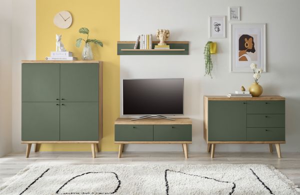 Highboard Juna in Salbei und Evoke Eiche Kommode skandinavisch 107 x 134 cm
