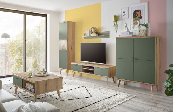 Highboard Juna in Salbei und Evoke Eiche Kommode skandinavisch 107 x 134 cm
