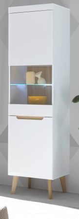 Vitrine Isgard in wei� matt und Scandi Eiche Vitrinenschrank skandinavisch 53 x 197 cm