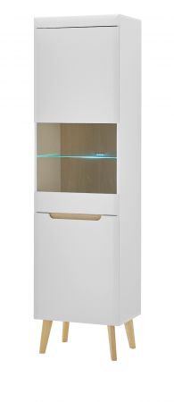 Vitrine Isgard in wei� matt und Scandi Eiche Vitrinenschrank skandinavisch 53 x 197 cm