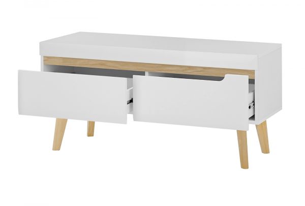 TV-Lowboard Isgard in wei� matt und Scandi Eiche TV Unterteil skandinavisch 107 x 50 cm