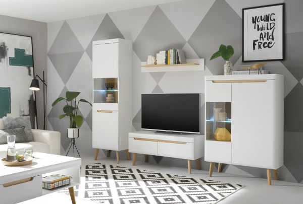 TV-Lowboard Isgard in wei� matt und Scandi Eiche TV Unterteil skandinavisch 107 x 50 cm