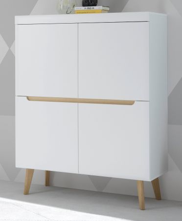 Highboard Isgard in wei� matt und Scandi Eiche Kommode skandinavisch 107 x 134 cm