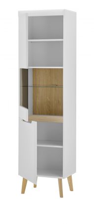 Wohnwand Isgard in wei� matt und Scandi Eiche Wohnkombination skandinavisch 4-teilig 290 x 197 cm