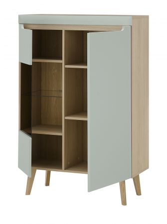 Highboard Isgard in Pistazie matt und Scandi Eiche Vitrine skandinavisch 90 x 134 cm