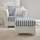 Sessel Set Hooge in creme und blau Landhaus Wohnzimmer Loungesessel inklusive Hocker