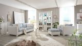 Sessel Set Hooge in creme und blau Landhaus Wohnzimmer Loungesessel inklusive Hocker