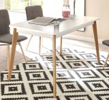 Esstisch Isgard in wei� matt und Scandi Eiche K�chentisch skandinavisch ausziehbar mit Einlegeplatte 140 - 180 x 80 cm