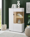 Vitrine Merced in wei� matt und Evoke Eiche Wohn- und Esszimmer Highboard 75 x 125 cm