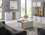 Couchtisch Merced in wei� matt und Evoke Eiche Beistelltisch 90 x 70 cm