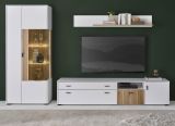 Wohnwand Merced in wei� matt und Evoke Eiche Wohnkombination 3-teilig 285 x 180 cm