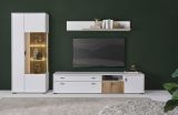 Wohnwand Merced in wei� matt und Evoke Eiche Wohnkombination 3-teilig 285 x 180 cm